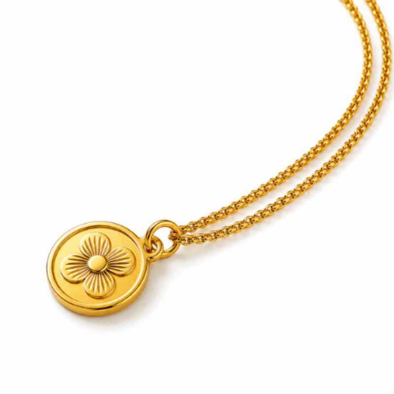 Elixir Textured Four-Leaf Clover Artificial Necklace | Waterproof Gold Plated Chain - Image 3