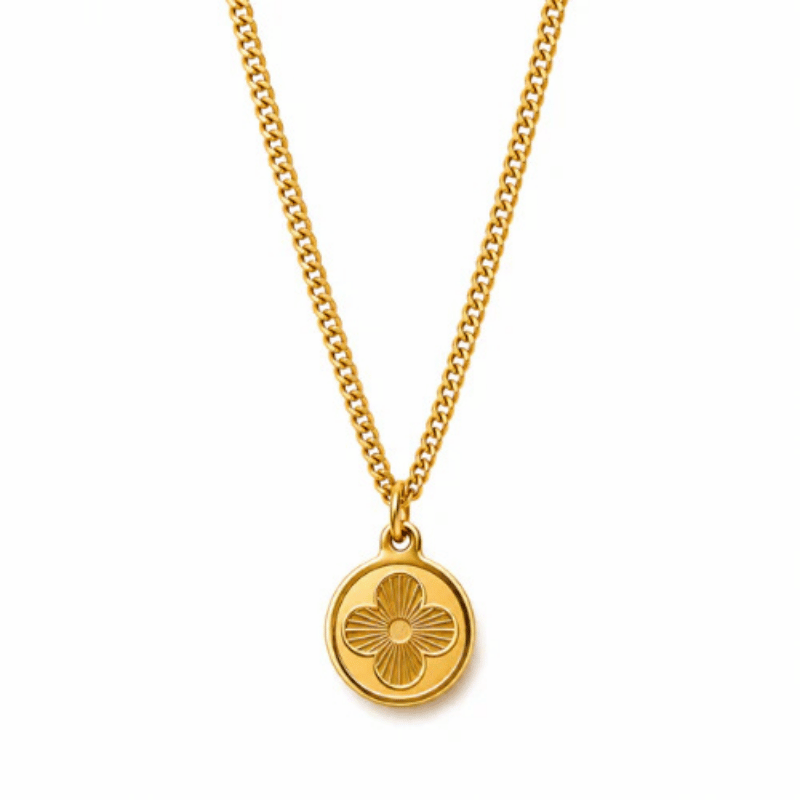 Elixir Textured Four-Leaf Clover Artificial Necklace | Waterproof Gold Plated Chain - Image 4