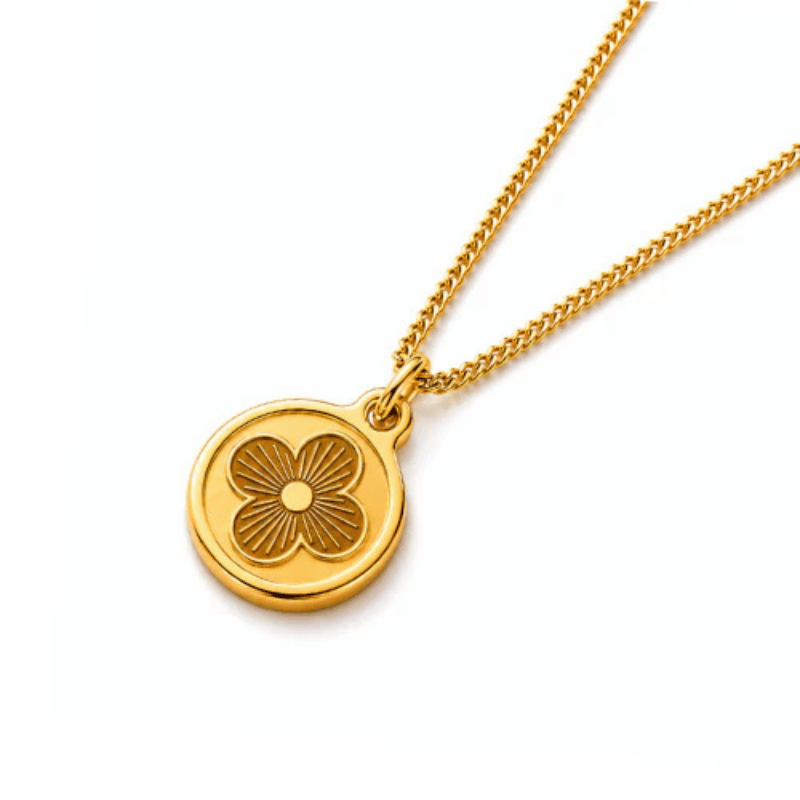 Elixir Textured Four-Leaf Clover Artificial Necklace | Waterproof Gold Plated Chain